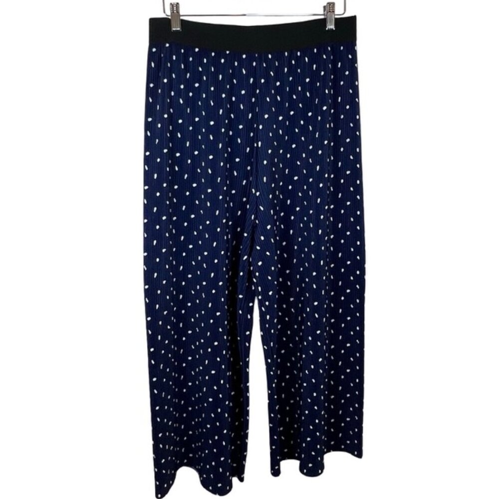 Springfield Blue & White Micro Pleat Polka Dot Wide Leg Cropped Large